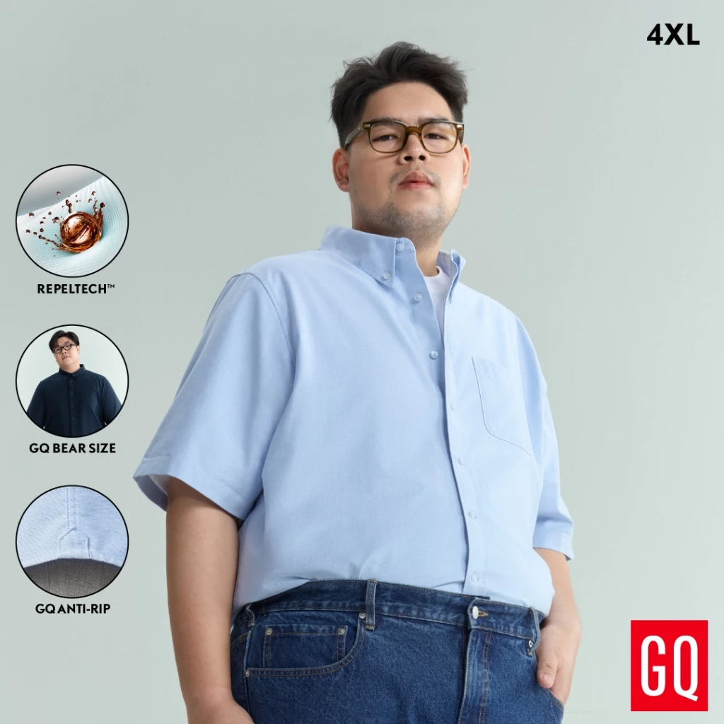 GQ Bear Size Oxford Shirt™ Short Sleeves เสื้อเชิ้ตออกซ์ฟอร์ดแขนสั้นไซซ์ใหญ่พิเศษกันพุงปลิ้น สไตล์คลาสสิก (plus size)