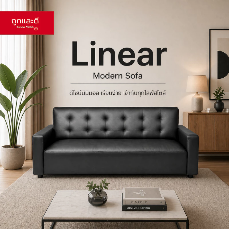 Took Lae Dee โซฟาหนัง 3 ที่นั่ง รุ่น Linear หนัง PVC กันน้ำ นั่งสบาย ดีไซน์มินิมอล แข็งแรง ทำความสะอาดง่าย