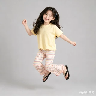 BB268 ชุดเด็กผู้หญิงสีหวาน เสื้อแขนสั้น + กางเกงลายพาสเทล สไตล์เกาหลี
