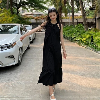 cherryshop พร้อมส่ง ชุดเดรสผู้หญิง เดรสยาวสายคล้องคอผู้หญิง S-3XL สไตล์วันหยุดที่หรูหราและทันสมัย หวานและเซ็กซี่