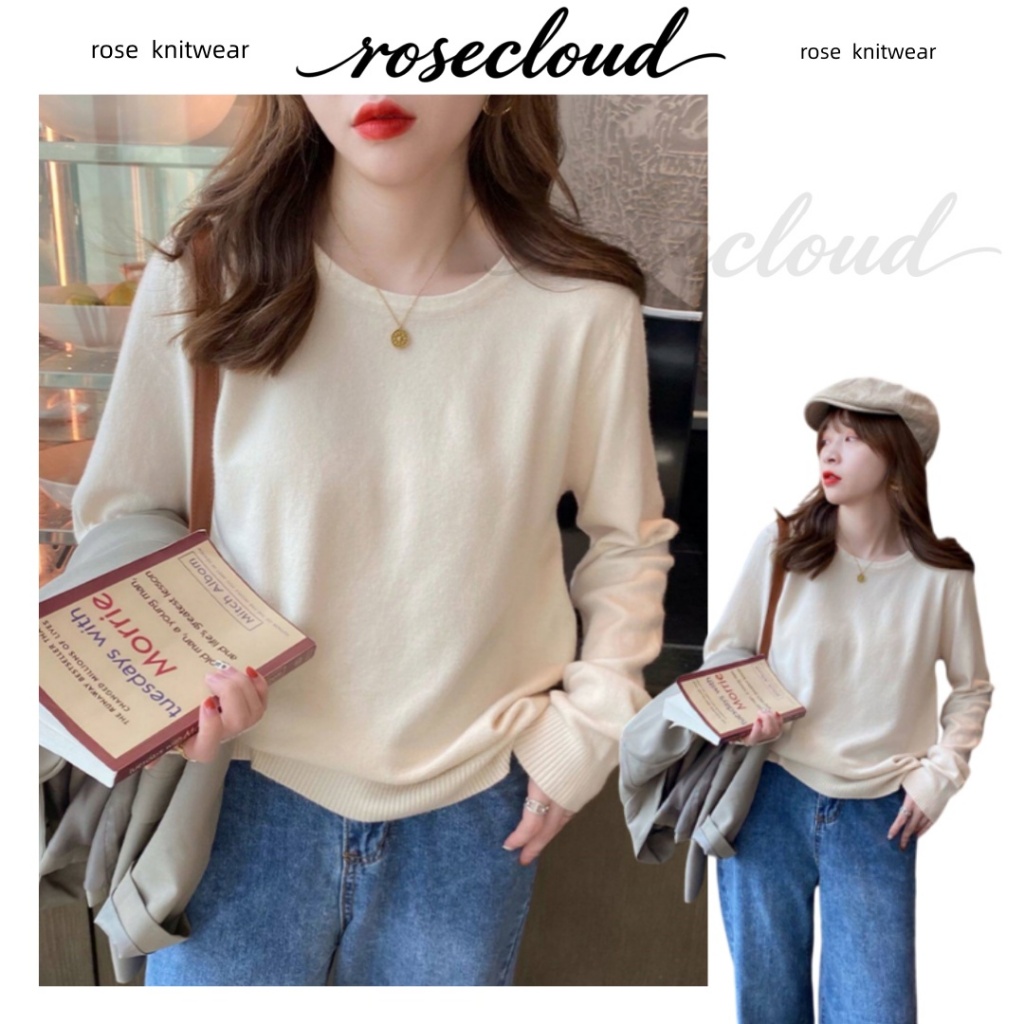 🌟rosecloud🌟เสื้อถักสตรีสไตล์ฝรั่งเศส ทรงเข้ารูปใหม่สำหรับฤดูใบไม้ผลิ สไตล์เกาหลี สวมใส่ได้หลากหลายโอกาส13373