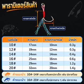 ตะขอตกปลา Jig Lure ตะขอเดียว ตะขอคู่ Jigging คู่รวดเร็ว ขนาด 10# 12# 14# 16# 18# 20#