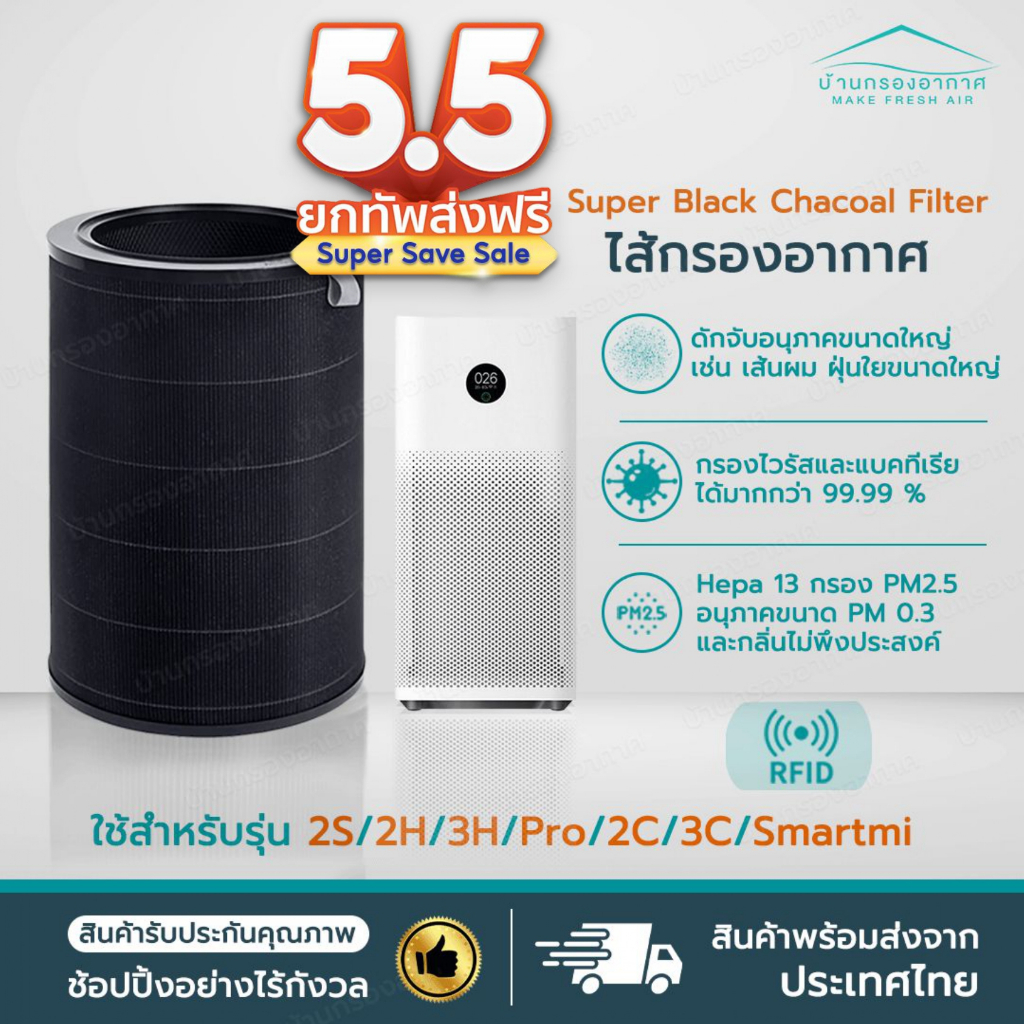 (มี RFID)ไส้กรองอากาศ สำหรับ Xiaomi รุ่น 2S / 2H / 3H / Pro / 2C / 3C / Smartmi ไส้กรอง สำหรับ Xiaom