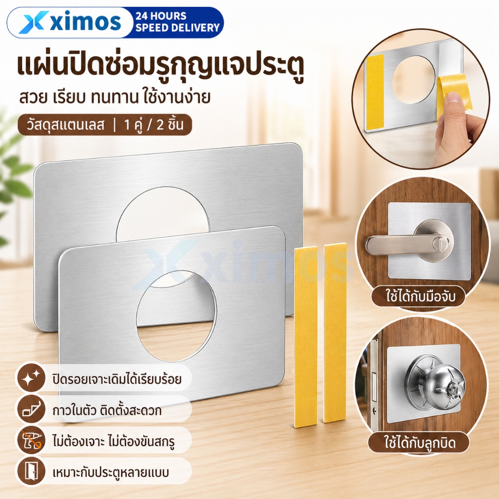 1คู่/2ชิ้น แผ่นซ่อมมือจับประตูสแตนเลส แผ่นเสริมแรง ปิดรูมือจับ เสริมล็อคประตู ลูกบิดบอลล็อค อุปกรณ์ฮาร์ดแวร์