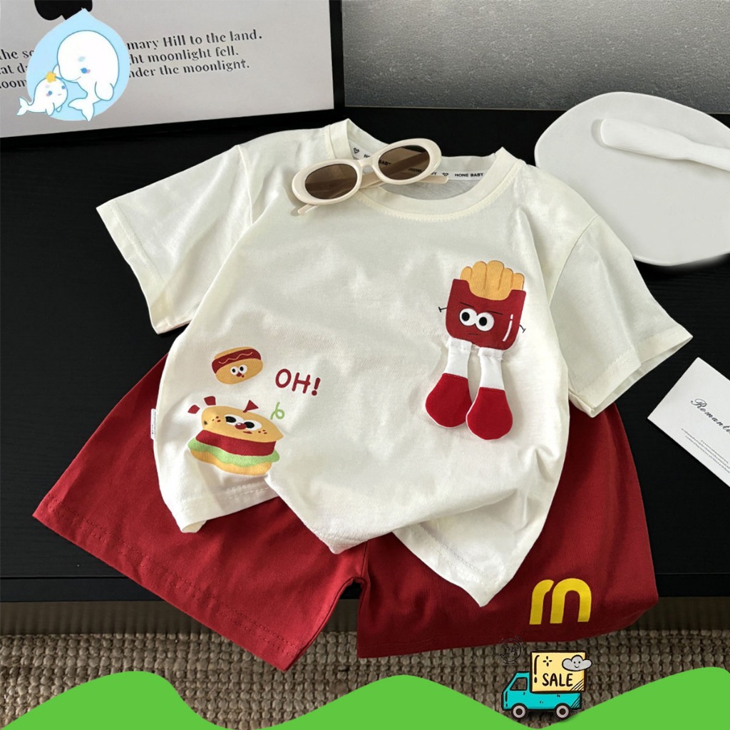 ชุดเซ็ตแขนสั้นสำหรับเด็ก ชุดสองชิ้นฤดูร้อนใหม่ สไตล์น่ารัก ผ้านุ่ม ใส่สบาย เหมาะกับฤดูร้าน