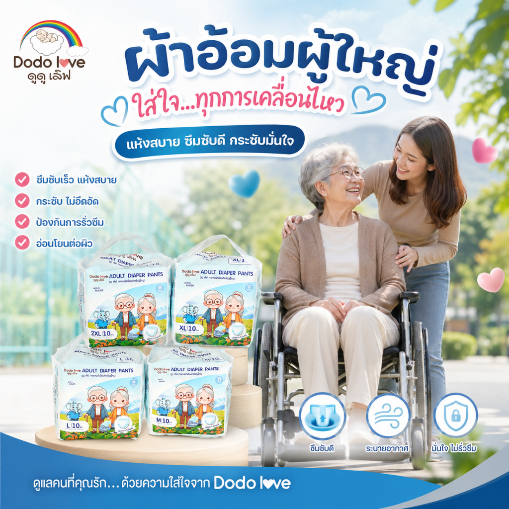 ส่งด่วน ผ้าอ้อมผู้ใหญ่แบบกางเกง ระบายอากาศได้ดี ลดความอับชื้นและความอึดอัดขณะสวมใส่  ซึมซับรวดเร็ว