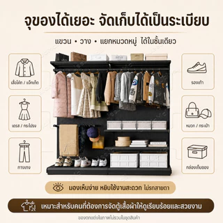 JJM ราวแขวนเสื้อ Pegboard ชั้นวางของเหล็กอเนกประสงค์ จัดวางได้ตามต้องการ ประหยัดพื้นที่ กันสนิม แข็งแรง