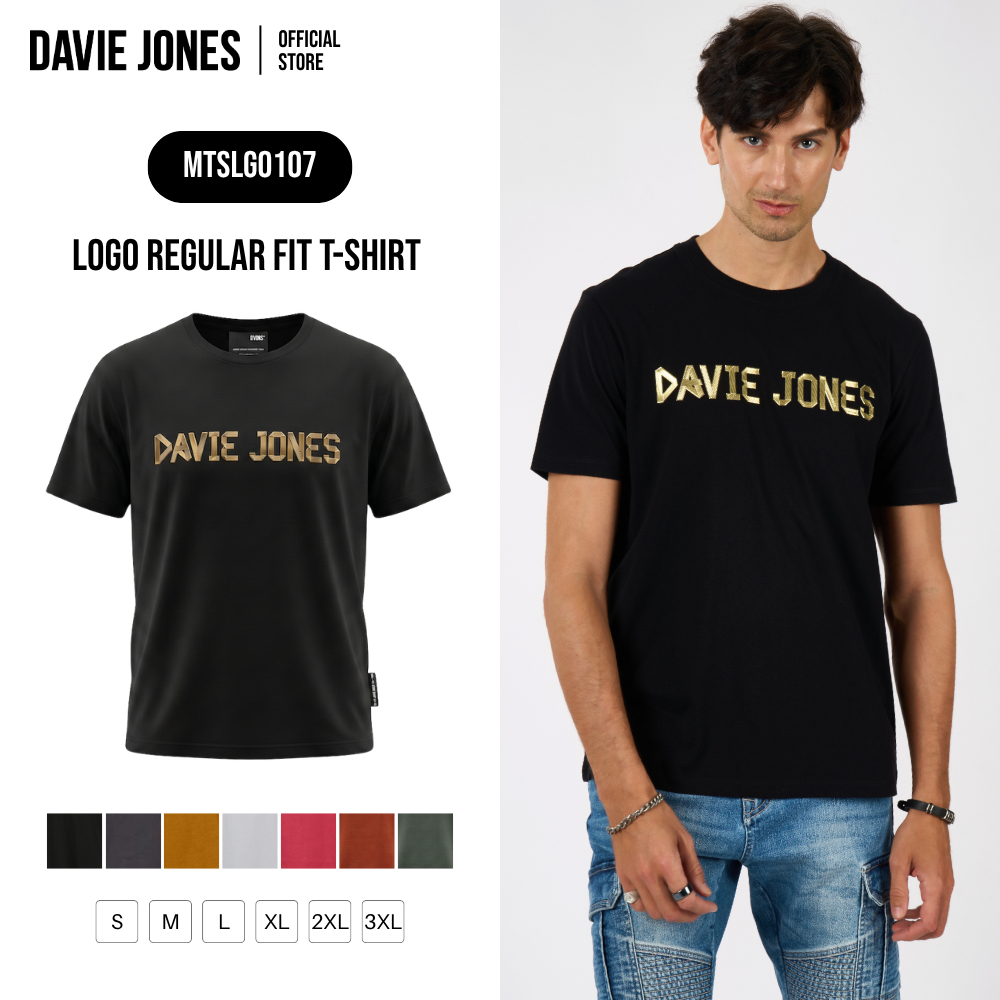 DAVIE JONES [BE FEARLESS] เสื้อยืดผู้ชาย Logo Regular Fit T-Shirt สีดำ เทาเข้ม น้ำตาล เทาอ่อน แดง ส้ม เขียว LG0107