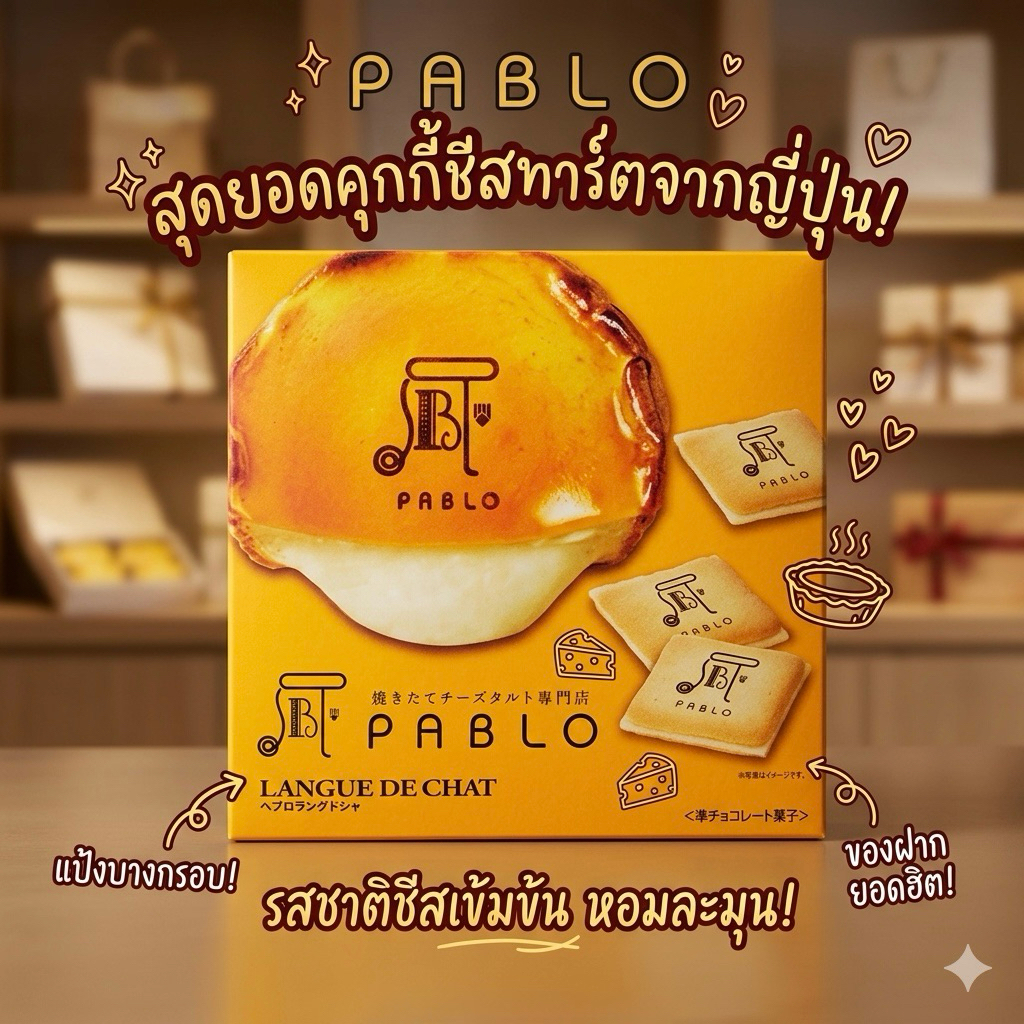 ‼️ร้านนี้ถูกที่สุด‼️PABLO Langue de Chat คุกกี้บางกรอบสไตล์ฝรั่งเศส แต่ทำออกมาเป็นรสชีสทาร์ตซิกเนเจอร์