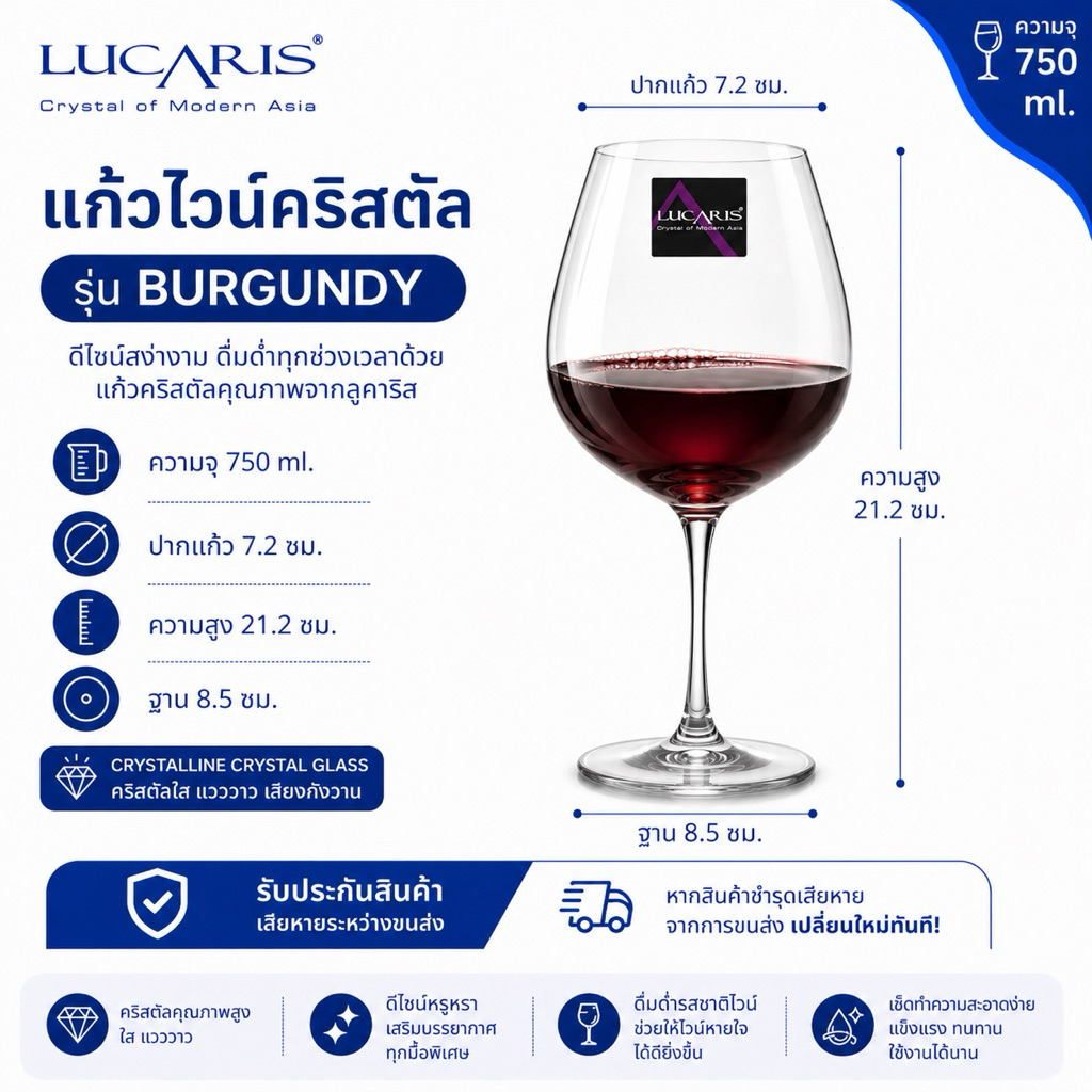 พร้อมส่ง 🍷แก้วไวน์ปากบาง LUCARIS BANGKOK BLISS  365/470/745/750 ML เนื้อแก้วใส ปากบาง ขนาดOversize (รับประกันสินค้า)