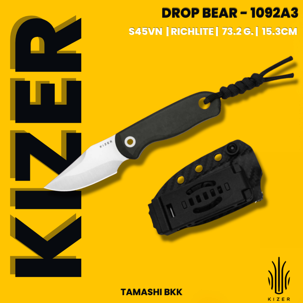 มีดพับ KIZER l Drop Bear Fix | S45VN | Richlite | 1092A3 l ร้านมีดแท้ Tamashi BKK