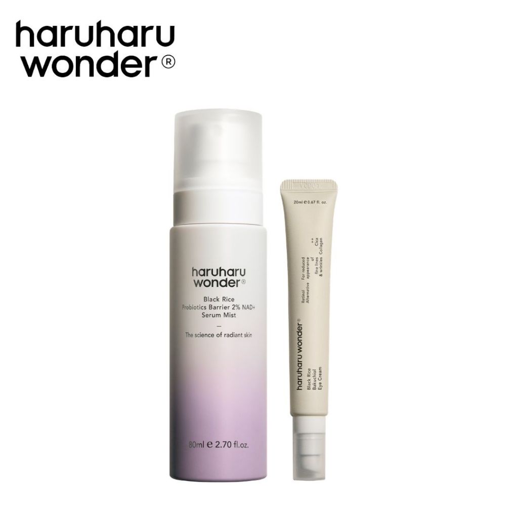 (Set 2 ชิ้น) haruharu wonder Black Rice Bakuchiol Eye Cream 20 ml.+ Probiotics Barrier 2% NAD+ Serum Mist 80ml.