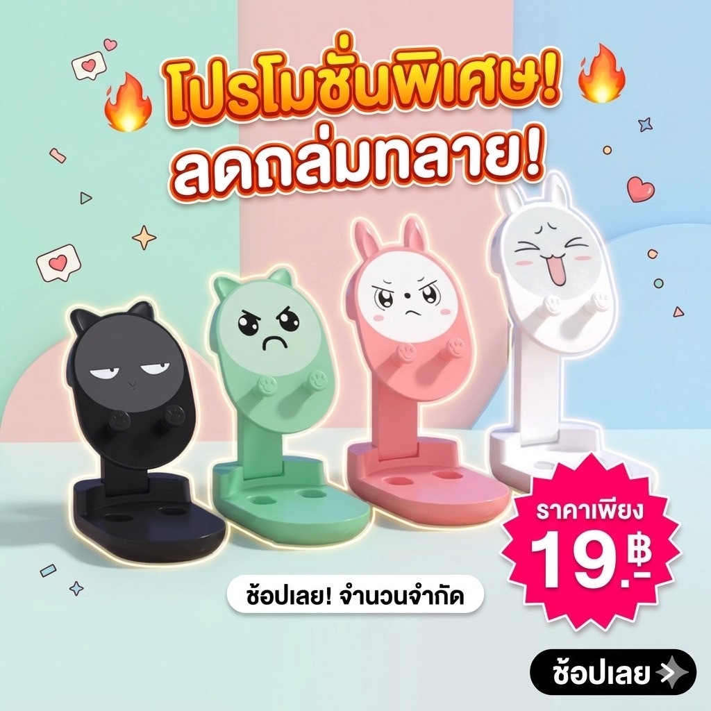 ขาตั้งโทรศัพท์มือถือ แท็บเล็ต ลายการ์ตูนน่ารัก แบบพกพา ปรับความสูงได้T6ลายกระต่าย