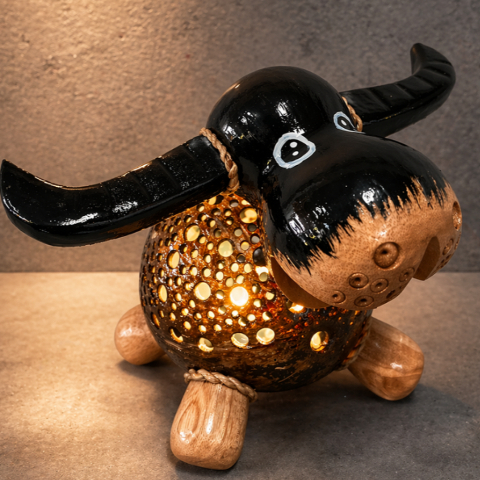 โคมไฟกะลามะพร้าว รูปควาย งานแฮนด์เมด ของแต่งบ้านจากธรรมชาติ Coconut Shell Giraffe Lamp