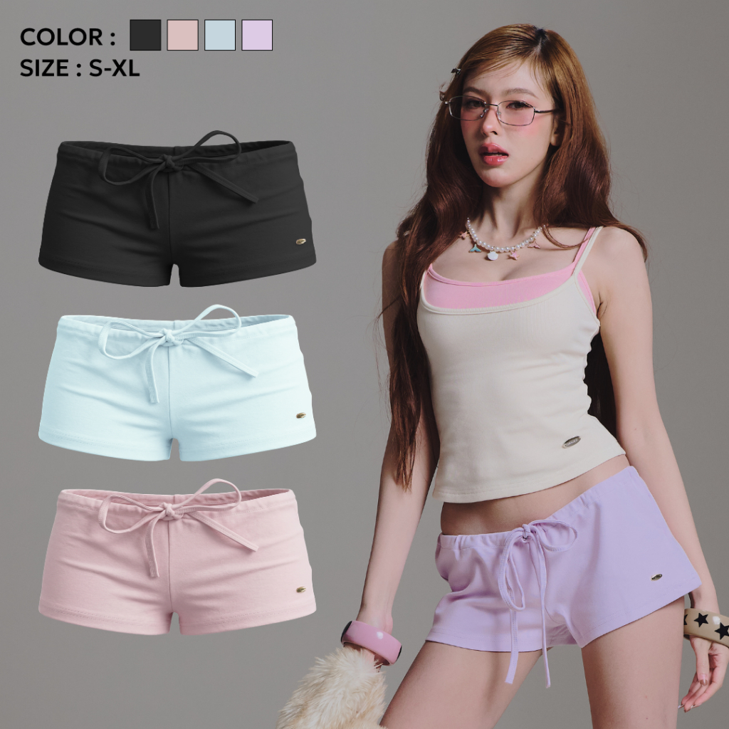 Bemingshorts049(S-XL)-Lunee Shorts - กางเกงขาสั้นเอวต่ำดีไซน์ผูกเชือกด้านหน้าน่ารักปนเซ็กซี่