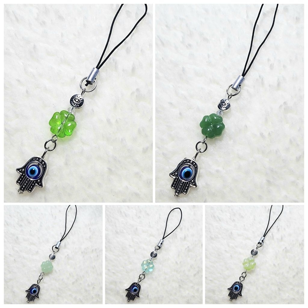Phone charm >> EVIL EYE 🧿 CLOVER ☘️ ที่ห้อยมือถือ ที่ห้อยโทรศัพท์ พวงกุญแจ | เครื่องราง ปกป้อง | ของ