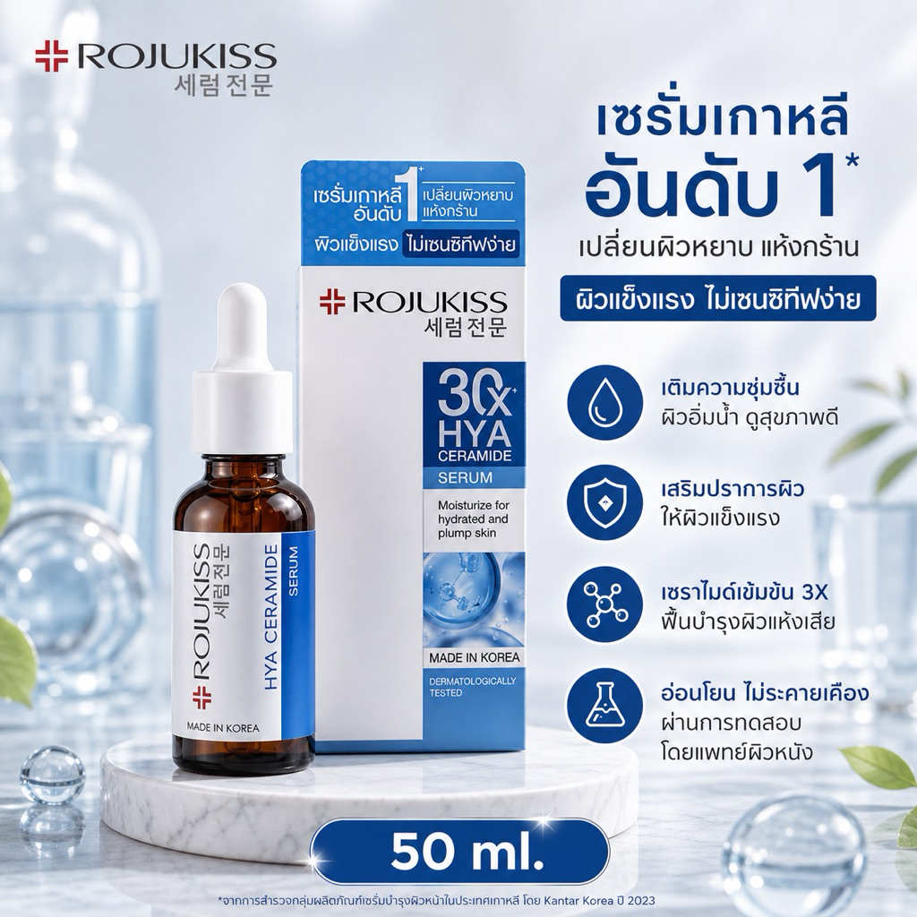 Rojukiss Serum โรจูคิส ไฮยา เซราไมด์ 50ml. 7.5 มล. บรรจุ 1 กล่อง