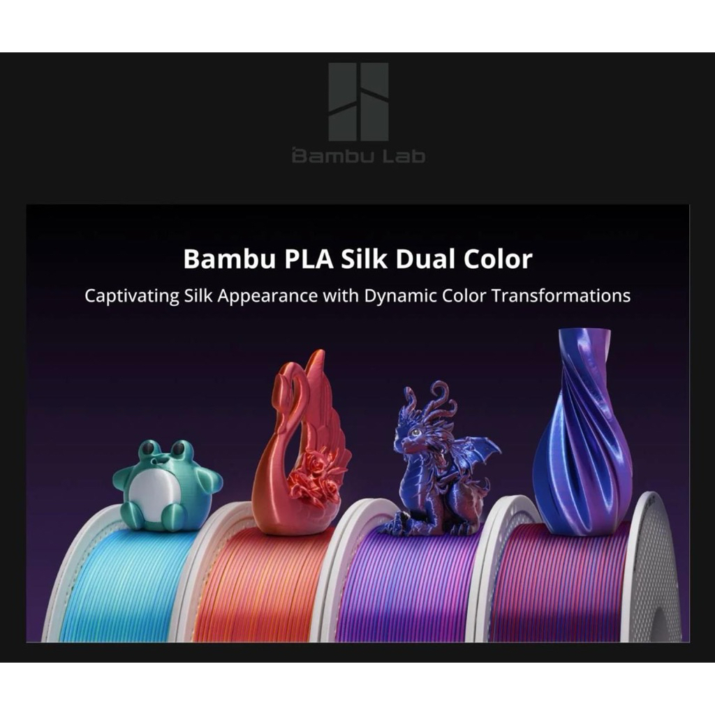 Bambu PLA Silk Multi-Color เส้นใย 3D Printer แบบเงา สีไล่เฉด / สองสี 1.75mm พร้อม Spool ใช้กับ AMS ได้