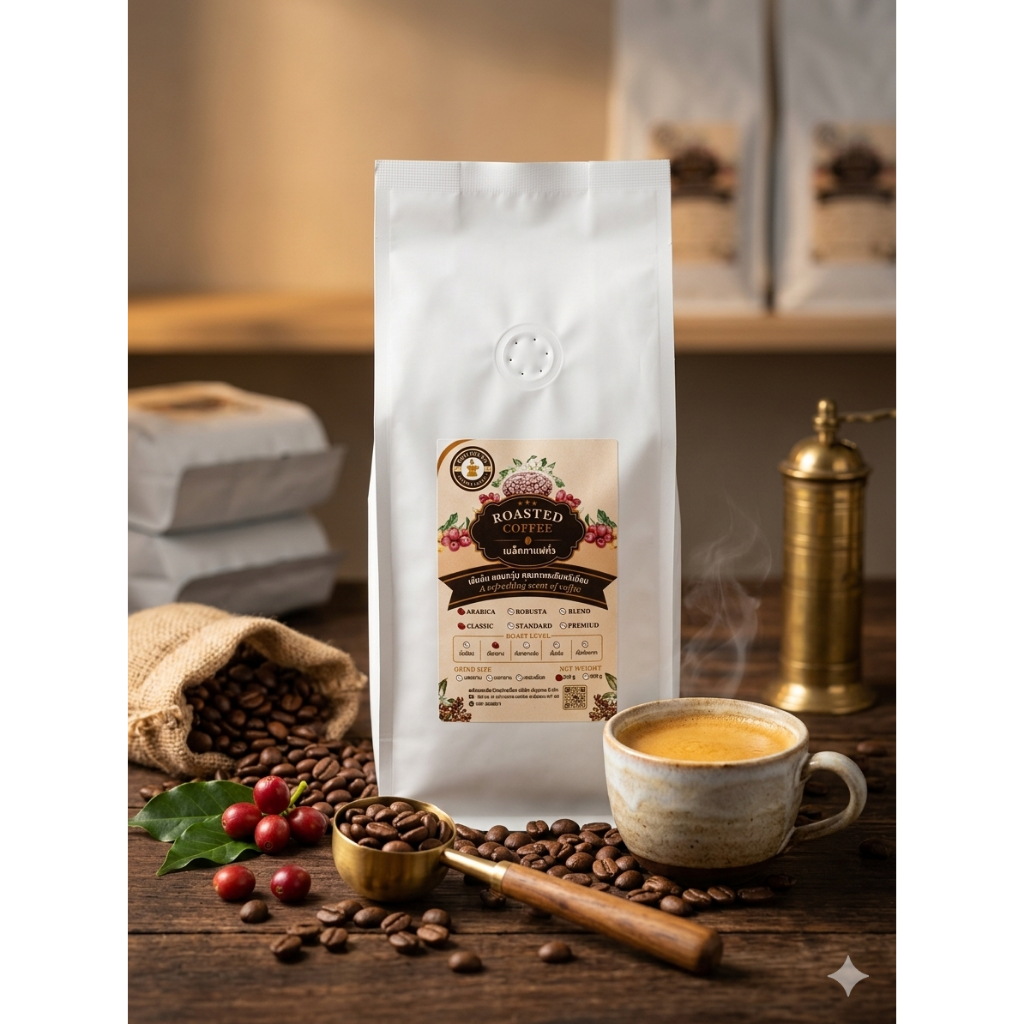กาแฟอราบิก้าแท้ 100% จากดอยช้าง 250 กรัม - คุณภาพดี รสชาติอร่อย ระดับ classic หอม เข้ม ได้ใจ
