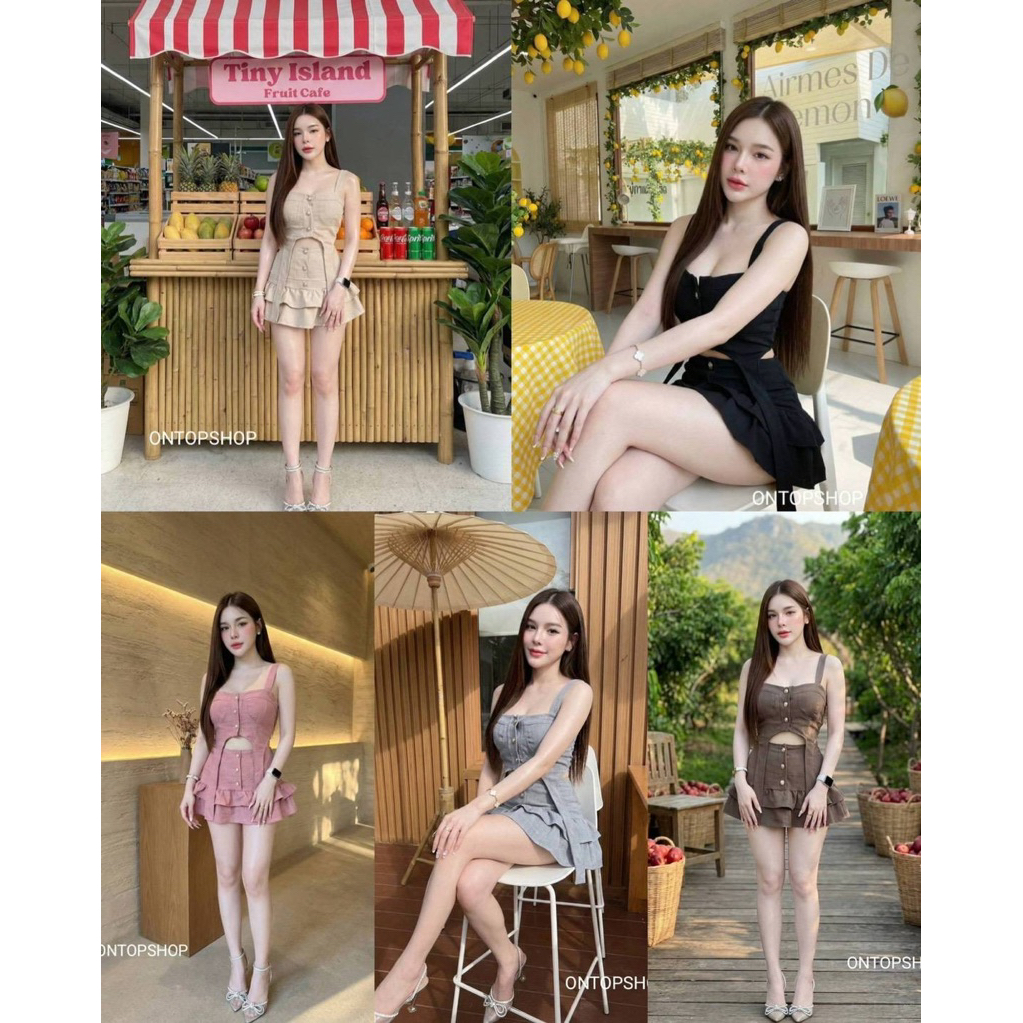 งาน 𝐒𝐄𝐓 𝟐 ชิ้น งานผ้า Snow ทั้งชุด 📌 เสื้อสายเดี่ยวพร้อมกับกระโปรงระบายชั้นซับในกางเกง