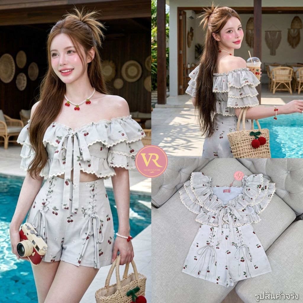 VR Signature​ เซ็ทเสื้อแต่งแขนระบาย+กางเกง