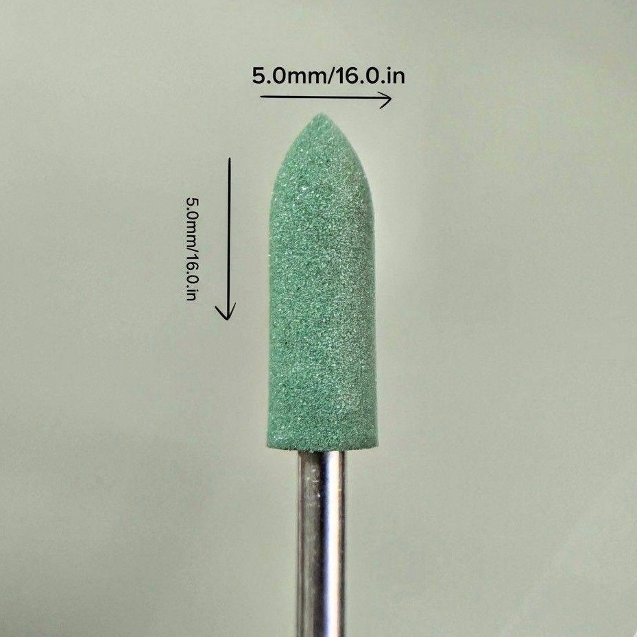 ILY Silicone bit หัวเจียซิลิโคนเขียวแหลม 5×16 mm. สำหรับเจียรหนังเล็บหลังจากตัดหนัง เพื่อเก็บงาน