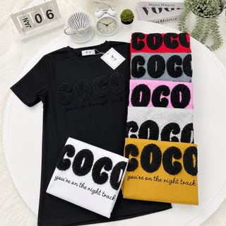 เสื้อยืดคอกลมแขนสั้น รีดเพชรลาย coco ป้าย ME