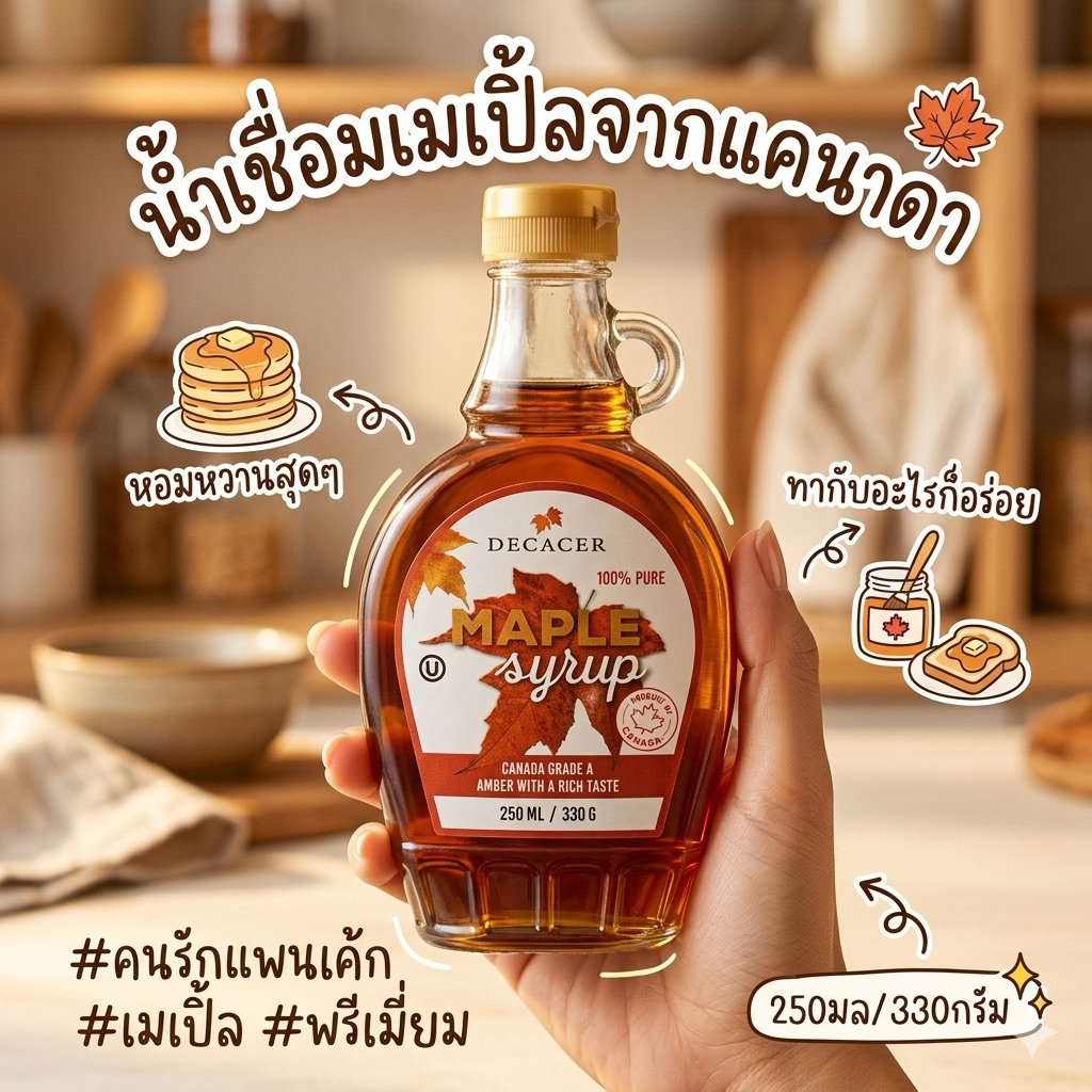 ‼️ร้านนี้ถูกที่สุด‼️DECACER 100% PURE MAPLE SYRUP ใส่มัทฉะ หรือ กาแฟได้ หอม อร่อย