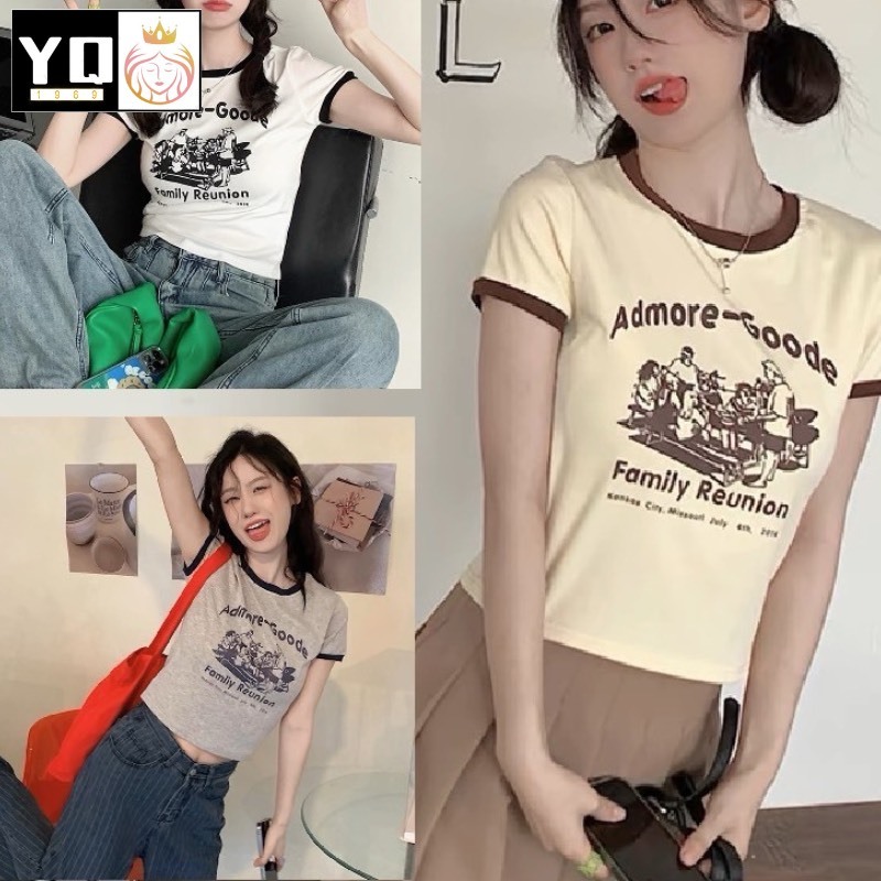 เสื้อยืดแฟนชั่น เเขนสั้น สไตร์เรียบง่ายเท่ๆมินิมอลดูหรูสะอาด ลาย admore-Goode P05