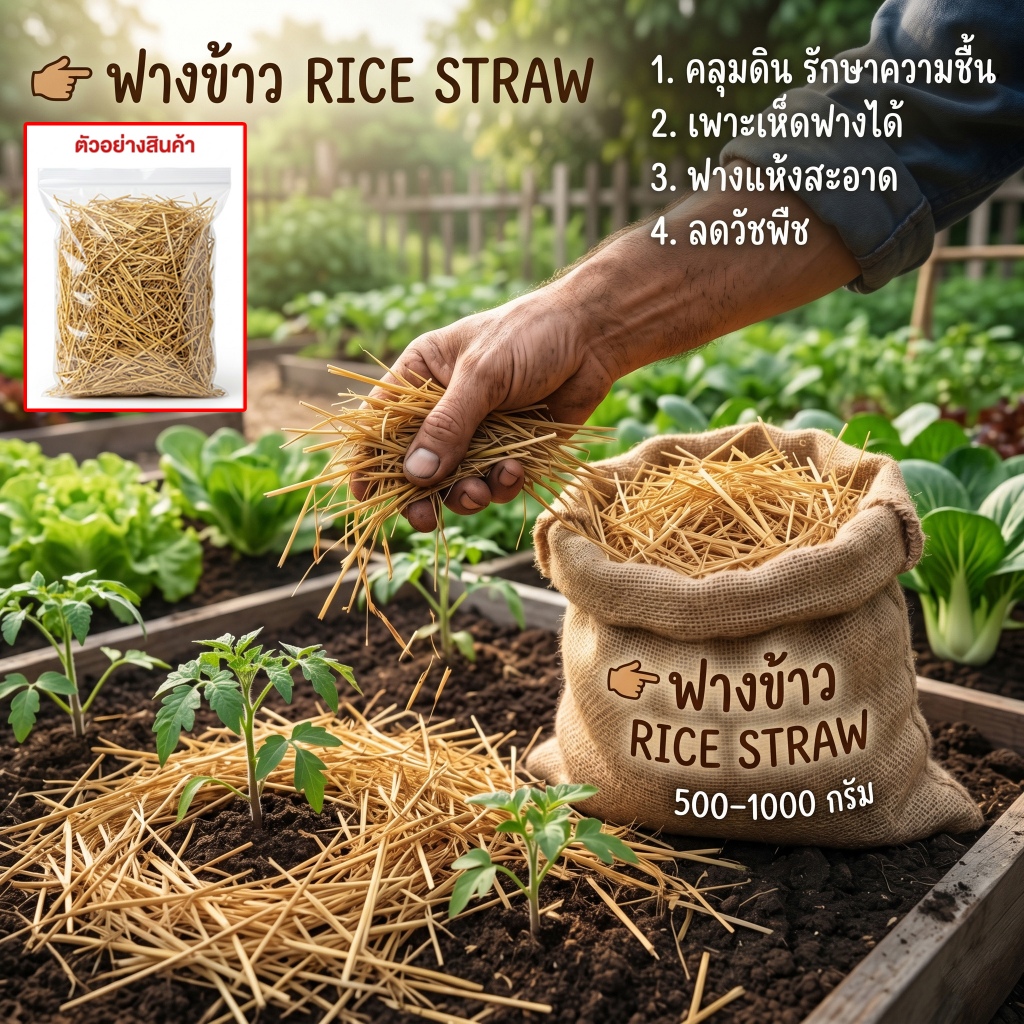 ฟางข้าว 500-1000 กรัม ฟางแห้งสะอาด เพาะเห็ดฟาง คลุมโคนต้นไม้ อาหารสัตว์ ใช้งานได้หลายแบบ