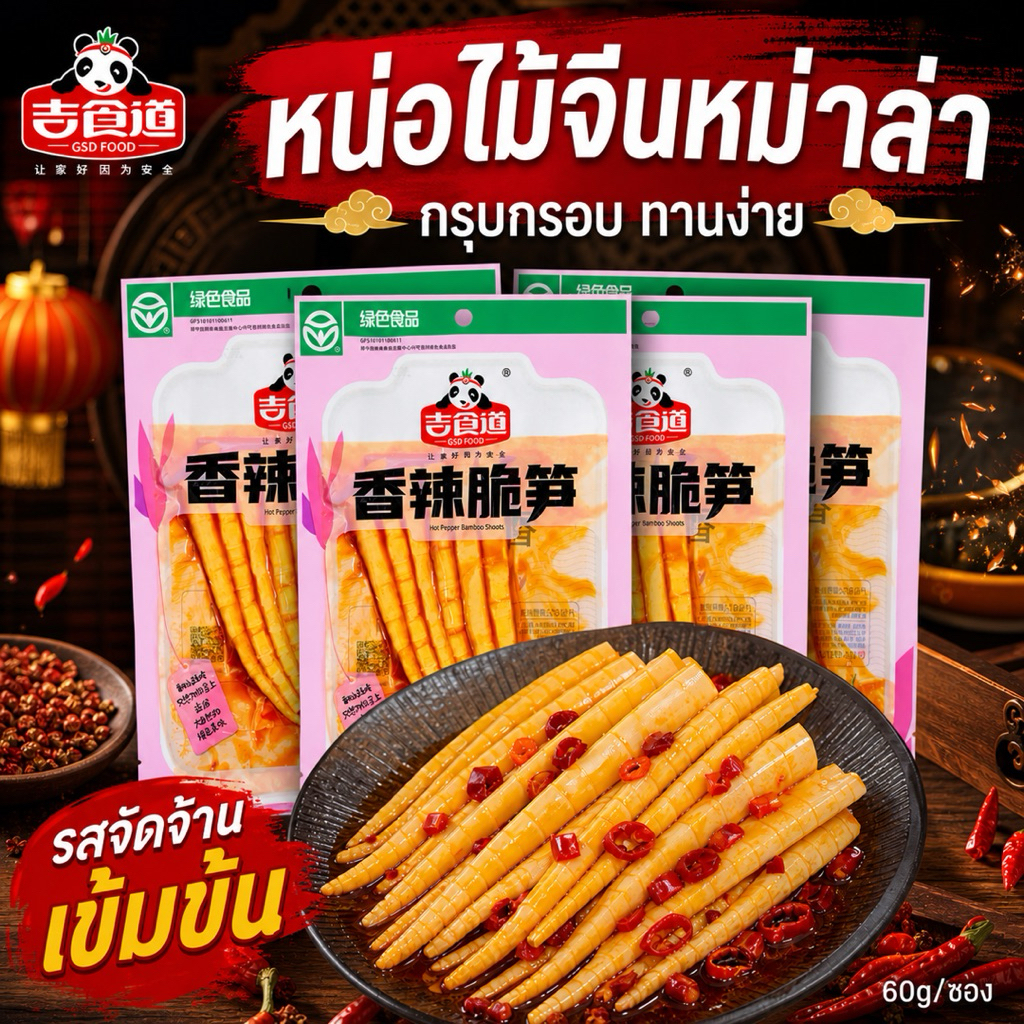 หน่อไม้จีนหม่าล่า 4แพ็ค ยกชุด กรุบกรอบ พร้อมส่ง ST39