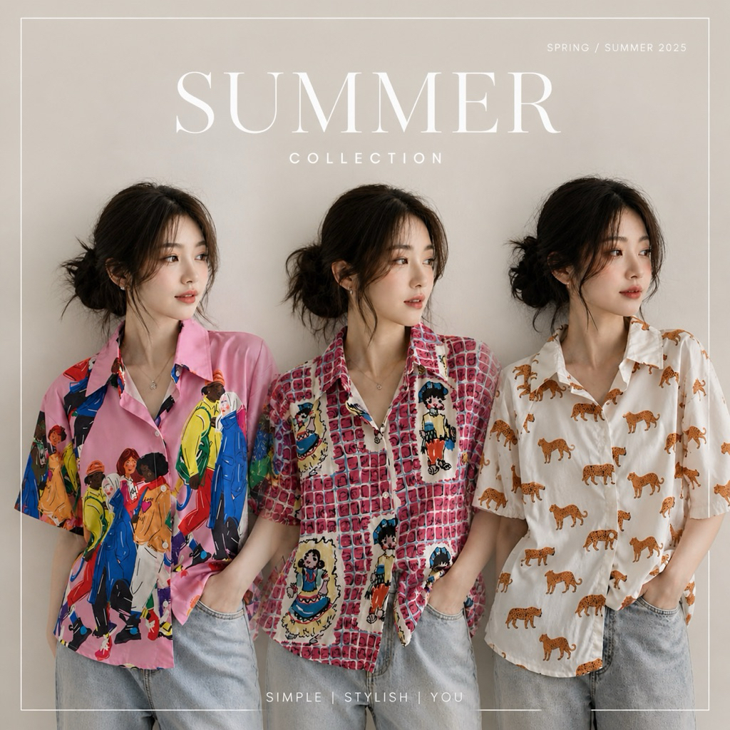 🌈เสื้อเชิ๊ตฮาวาย อก38“-40”แขนพอง ดีเทล กระดุมเรียงเม็ด ใส่สวย