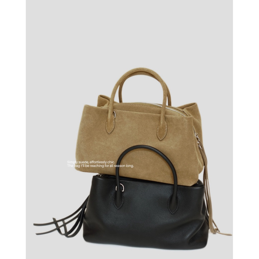(Pre-order สีดำ~10วัน/ Honey พร้อมส่ง) picke | Root mini bag #picke010 กระเป๋าทรงดัฟเฟิล กระเป๋าหนังวัวแท้