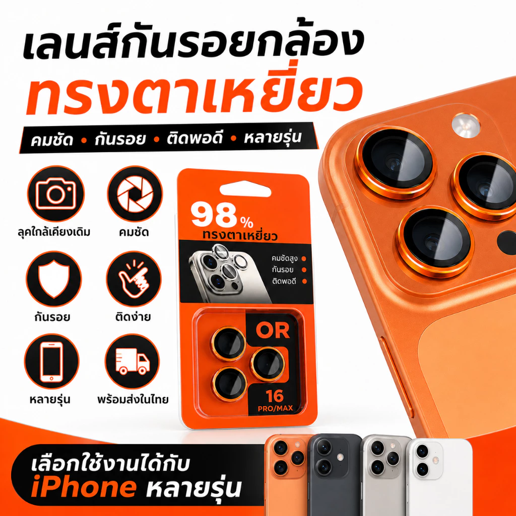 ใหม่! ฟิล์มเลนส์ไทเทเนียม สีตามเครื่องจริง 1:1 ปกป้องระดับพรีเมียม สำหรับ iPhone 17PROMAX 16PLUS 15 14PRO 13PROMAX 12PRO thumbnail 3