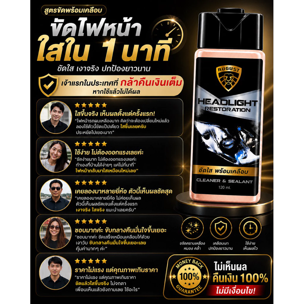 น้ำยาขัดไฟหน้ารถยนต์ ครีมขัดไฟหน้ารถยนต์ ขัดไฟหน้า thumbnail 5