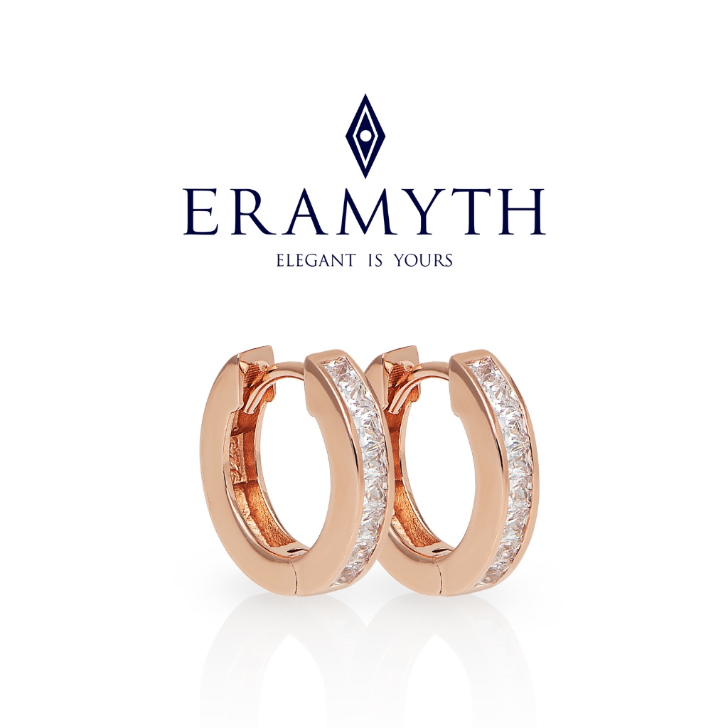 Eramyth : ต่างหูห่วง เงินแท้92.5 เพชรCZ ชุบสีโรสโกล์ ขนาด 14.5mm EM-0015-P01-15 (พร้อมส่ง,มีหน้าร้าน