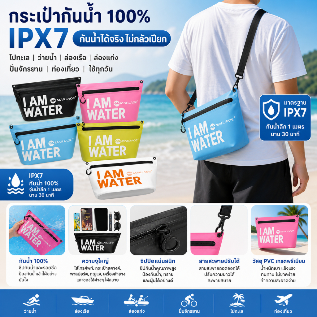 BAGKING ว่ายน้ํา Ocean pack กระเป๋าแห้ง One Shoulder Zipper Storage Outdoor Travel กระเป๋ากันน้ํา
