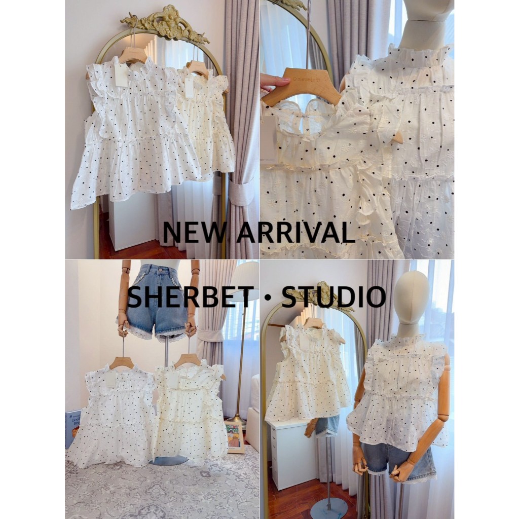 ป้าย Sherbet เสื้อแขนกุดระบาย 2 ชั้น ผ้าลูกไม้ปักฉลุลาย อก 37 นิ้ว ยาว 20 นิ้ว