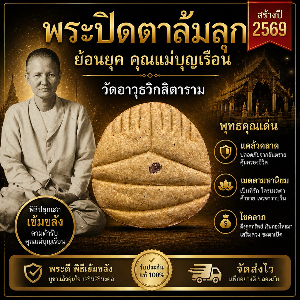 พระปิดตาล้มลุก ย้อนยุค คุณแม่บุญเรือน 132ปี วัดอาวุธวิกสิตาราม 2569