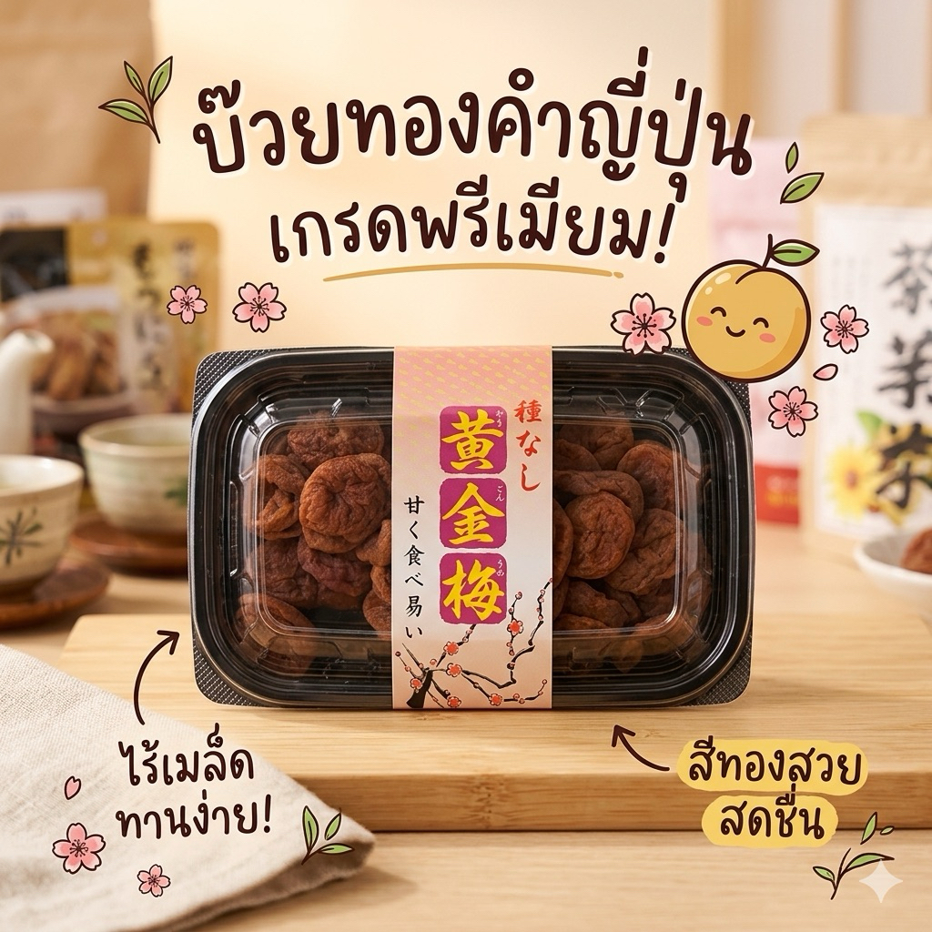 ‼️นำเข้าจากญี่ปุ่น‼️"บ๊วยสีทองไร้เมล็ด" Ougon Ume ที่สุดของความพรีเมียม เนื้อนุ่ม ไร้เมล็ด เคี้ยวหนึบรสชาติหวานอมเปรี้ยว