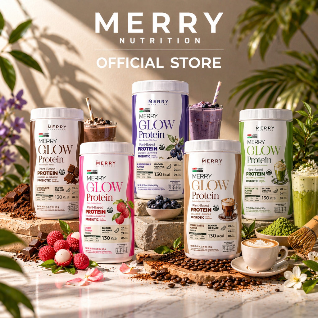 [Flash Sale] (โปร 3 กระปุก แถมไฟเบอร์ 1) Merry Glow Protein Shake โปรตีนจากพืช 5 ชนิด กระปุกละ 525 กรัม