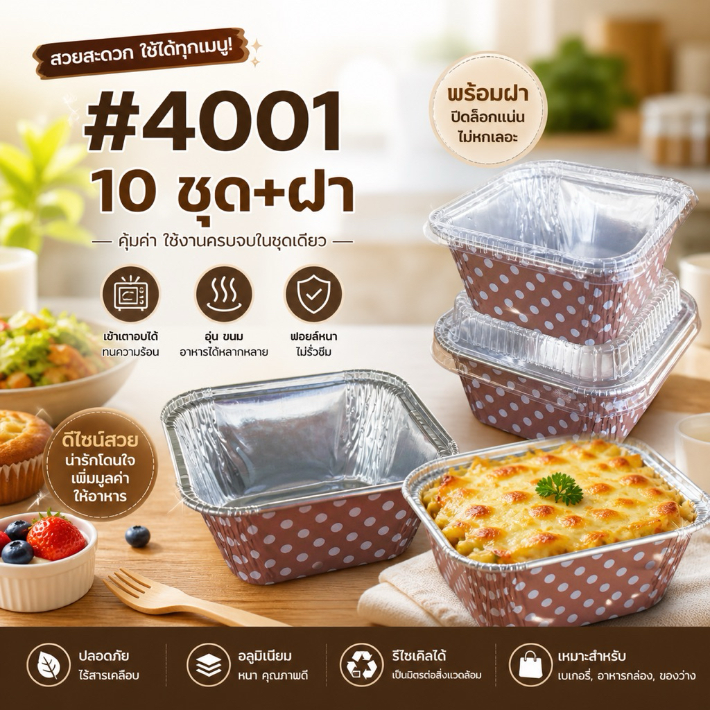 ถ้วยฟอยล์ S&S รุ่น4001 10ชิ้น/ชุด พร้อมฝา