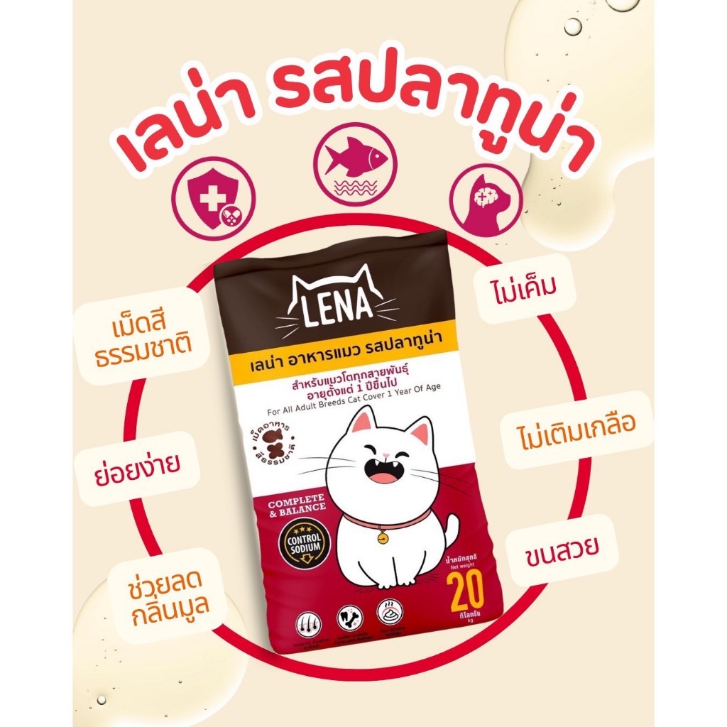 อาหารแมว Lena (เลน่า) 9 กิโล อาหารแมวไม่เค็ม เกรดพรีเมี่ยม