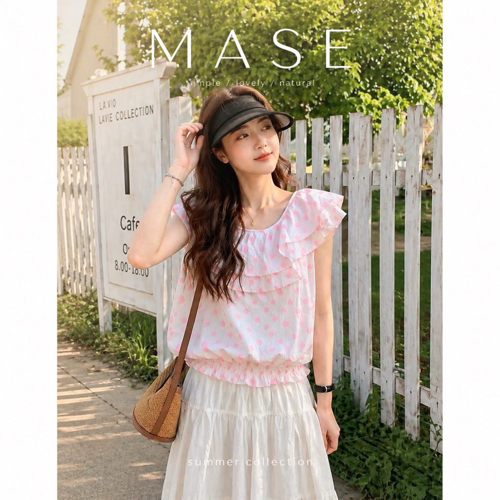 เสื้อแขนระบายชมพู 💖พาสเทล Sweet Cafe’ Ruffle Top 💖✨อก 38” ยาว 25”