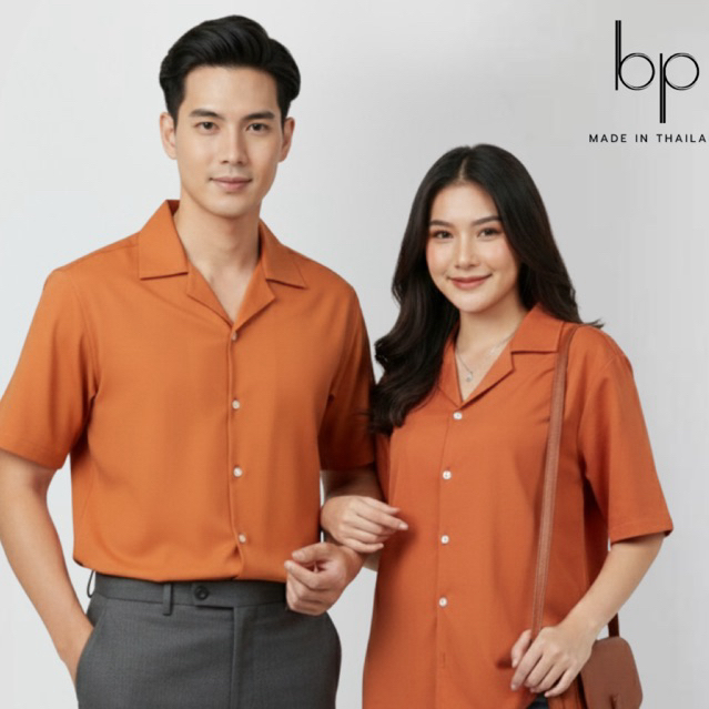 เสื้อเชิ๊ต bp สีส้มมาแรง ใส่ได้ทั้งชายและหญิง M-6XL ใส่สบายไม่ร้อนผ้าดีม๊ากกก