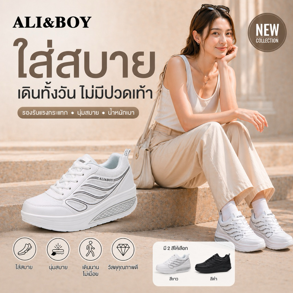 ส่งจากไทย รองเท้าผ้าใบเสริมส้นผู้หญิง Ali&boy🌈🌈