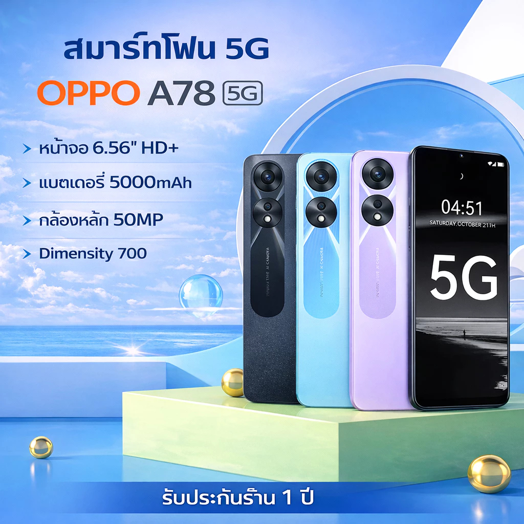 [พร้อมส่ง] OPPO A78 (RAM8GB / ROM256GB)  A31  6.56 นิ้ว 5000mah ความจุแบตเตอรี่ การรับประกันร้านค้