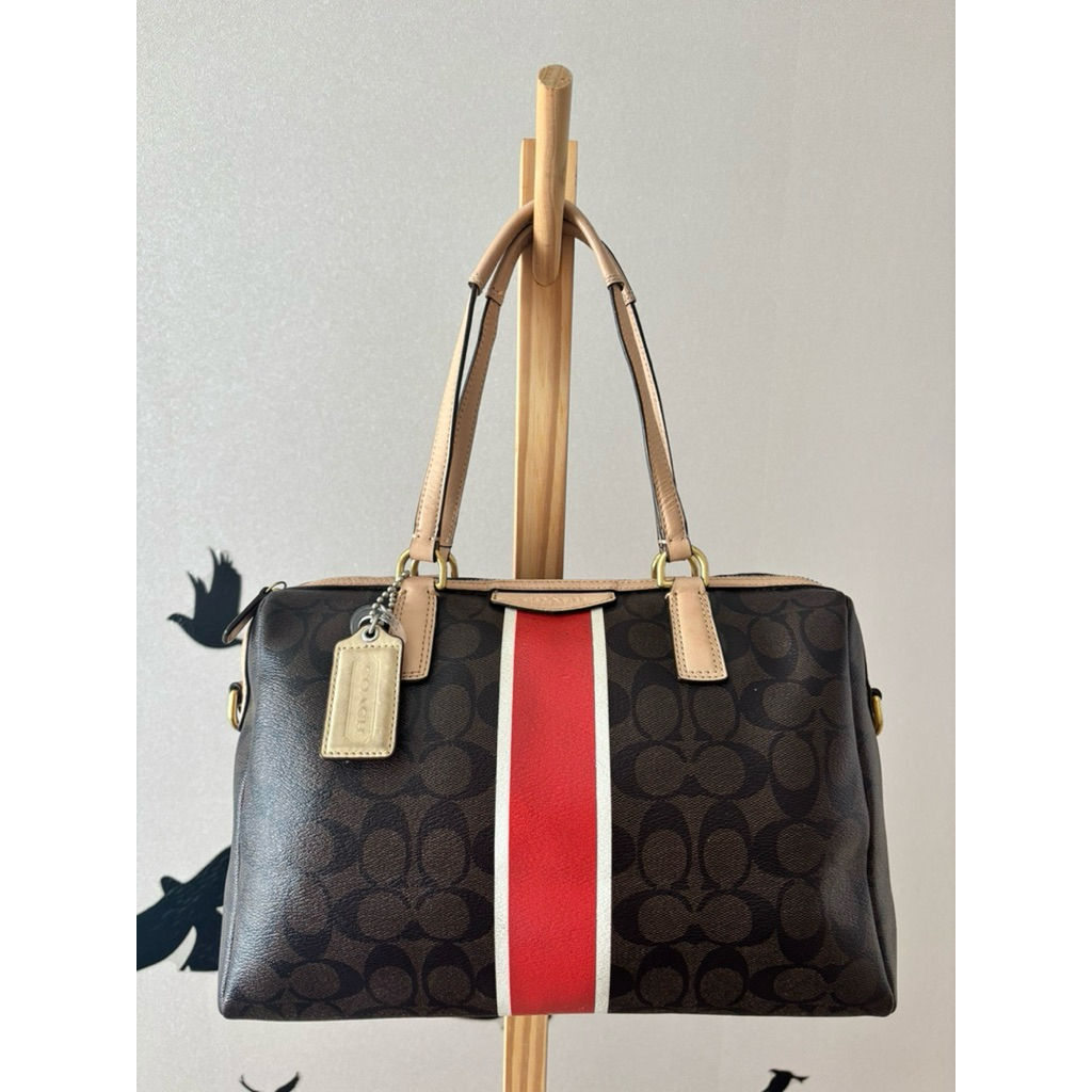 กระเป๋า Coach Signature Stripe Nancy Satchel (F30662) ทรงหมอน ลายC ของแท้ ราคาป้าย 12,000 บาท