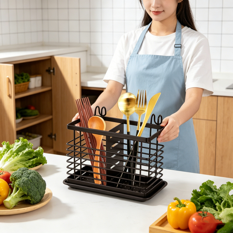 ที่วางมีดสแตนเลส ที่คว่ำจาน แคดดี้ช้อนส้อม ช่องถอดได้ อุปกรณ์จัดระเบียบครัวเรือน