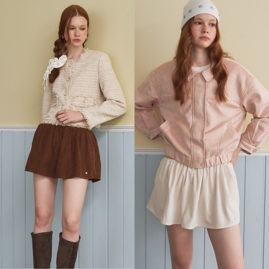 [umore.made] Munchie mini skirt กระโปรงเอวต่ำ ซับในกางเกง ผ้าลูกฟูกดีไซน์สวย เอวสม็อค ทรงน่ารักมาก แ